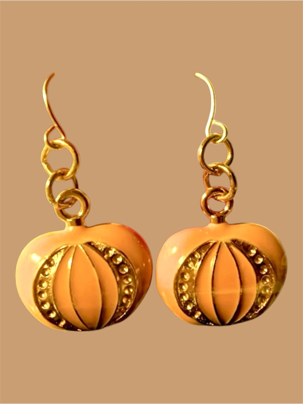 Pumpkin Autumn Designer Crystal & Enamel Pumpkin Fish Hook Earrings Halloween